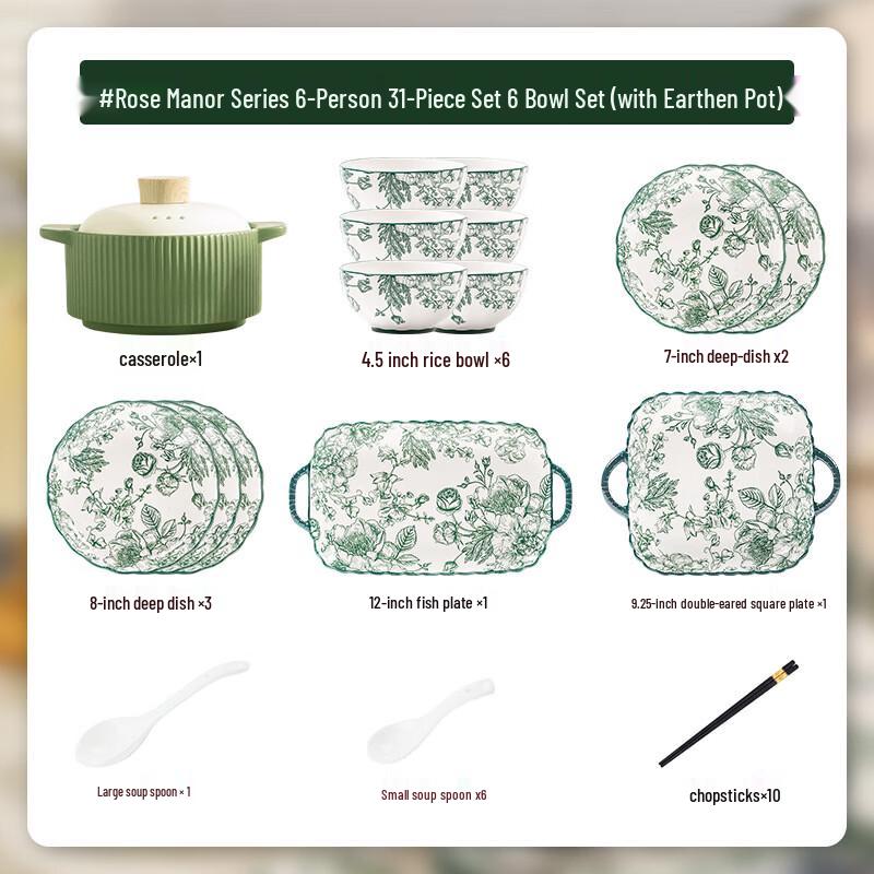 Hanton Rose Manor Zestaw obiadowy 37-elementowy z porcelany kostnej