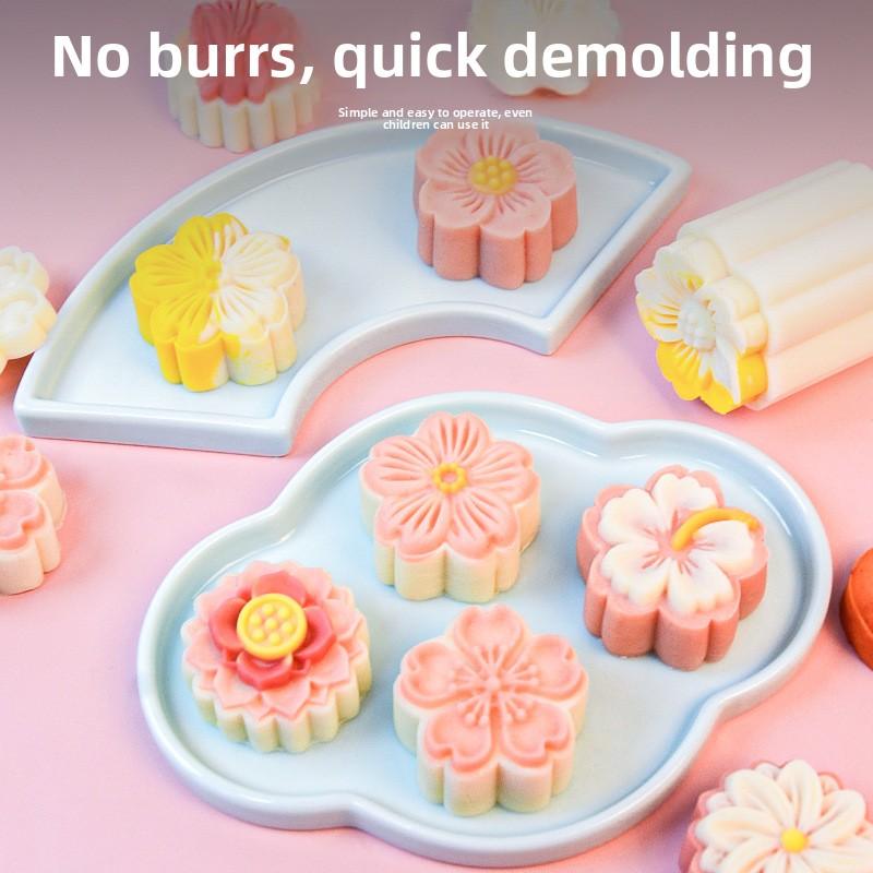 New Mid-Autumn Festival Mooncake Mold, Three-dimensional Cherry Blossom Hand-pressed Home Ice Skin Baking Mold