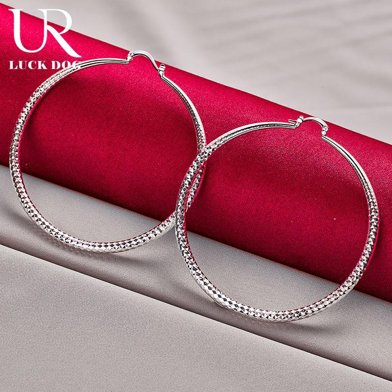 Boucles d'oreilles percées rondes en argent sterling 925, 70 mm, grain de bois, bijoux de mariage tendance