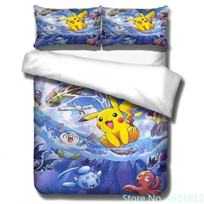 Comforter Pokemon Dragon Bedding Set 3D Printed Anime Figure Pikachu Peripheral Family Decor Kids Bedroom Warm Bedclothes
