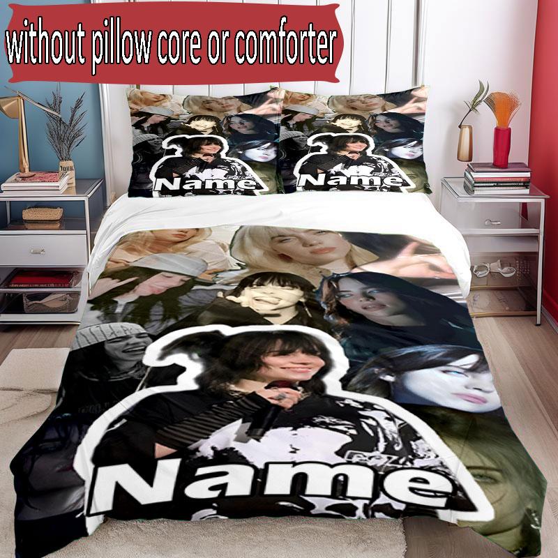 3pcs Duvet Cover Set (1*Duvet Cover + 2*Pillowcase, Without Core), Custom Name Billie Eilish Pattern Bedding Set, Home Bedroom Decor Gift