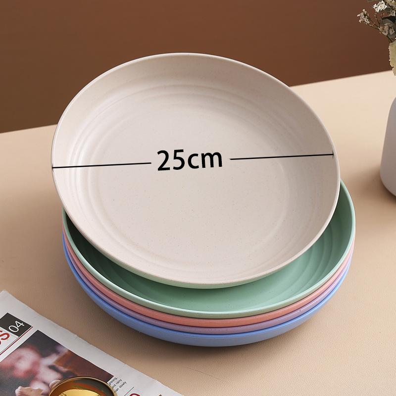 Wheat Straw Round Vegetable Plate Household Large Vegetable Plate Set Drop-Resistant Snack Plastic Plate Fruit Plate