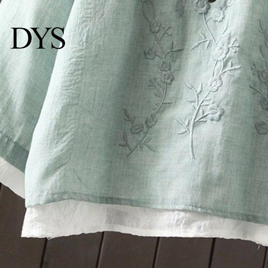 Lady Fall Spring Top Women Retro Chinese Style Embroidered Flower Pattern Knot Button Solid Color Keep Warm Loose Stand Collar Plus Size Vintage
