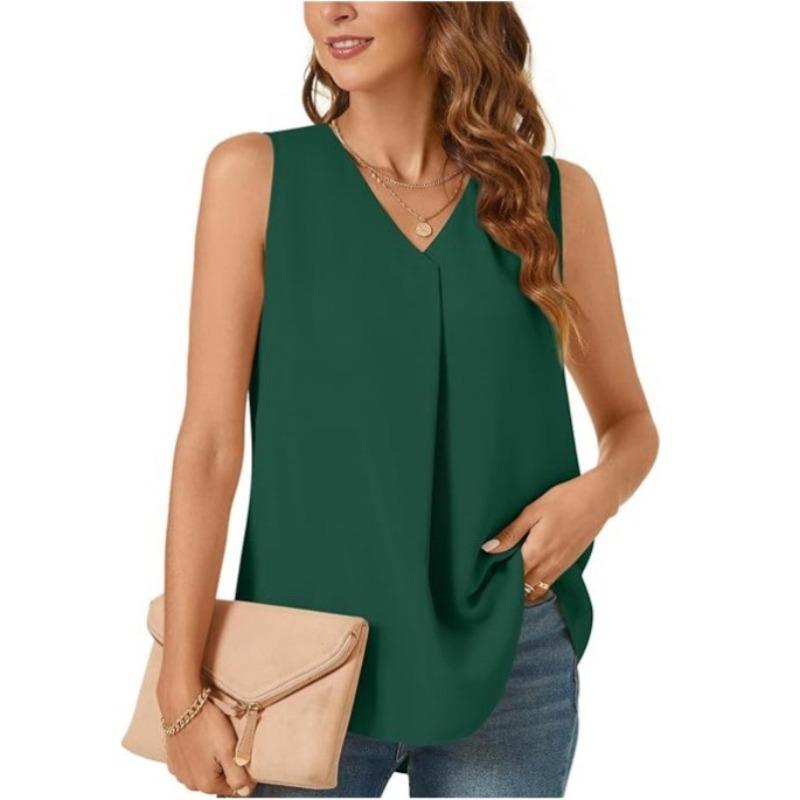 JPNTKY Women's Fashion Casual Solid Color Print Sleeveless V Neck Blouses & Shirts