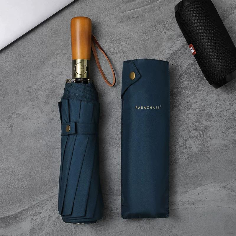 Parachase Fake Double Layer Self-opening Umbrella Glass Fiber Wind-Resistant Umbrella Double Korean Simple Solid Wood Gift Umbrella