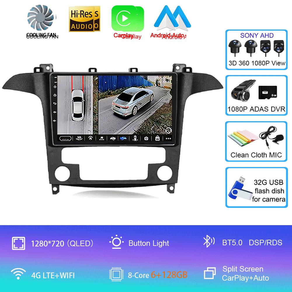 Android14 Video Player Carplay Auto For Ford S Max S-MAX 2007 2008 2009 2010 2011 - 2015 Multimedia Car Radio WIFI+4G DSP Stereo