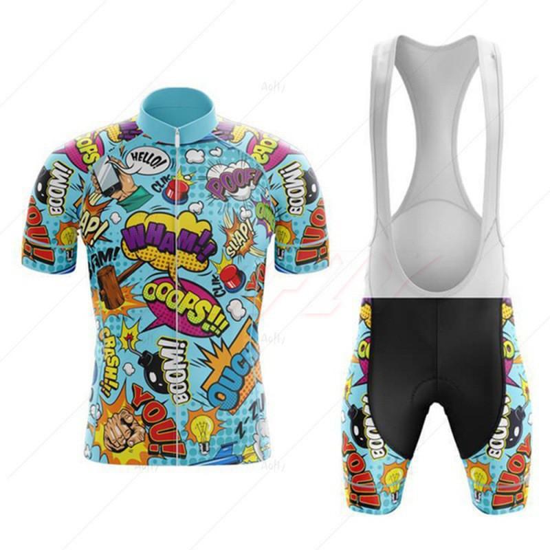Cartoon Print Cycling Jersey Set Short Sleeve Breathable Quick Dry Bike Apparel Men Women Ride