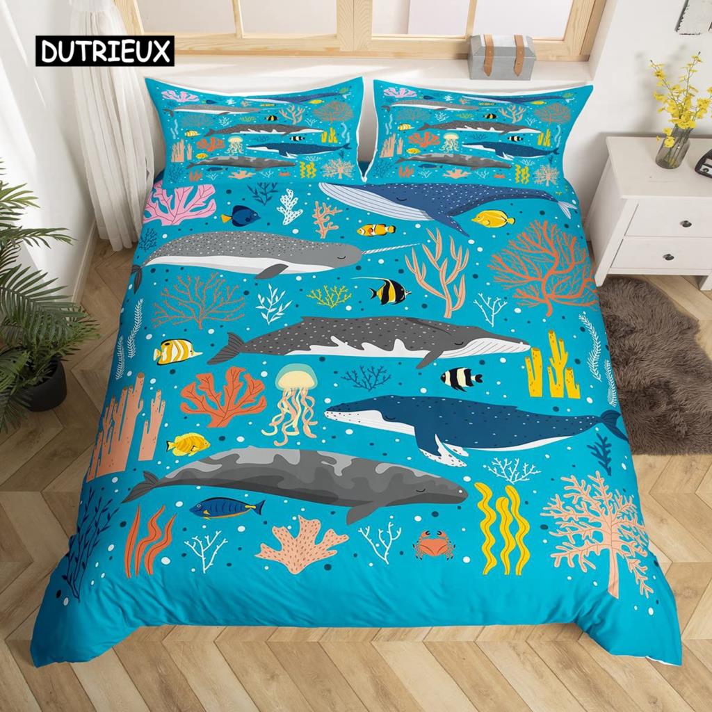 Σετ Πάπλωμα Φάλαινα Queen Size Αστρικά Αστέρια Σύμπαν Νεφέλωμα Κάλυμμα Πάπλωμα Μπλε Γαλαξίας Θέμα Ωκεανός Θαλάσσια Πλάσματα Σετ Κλινοσκεπασμάτων