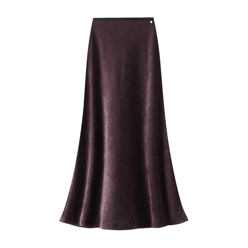 Qooth Mermaid Pencil Skirt Elastic Waist A Line Mid Length Skirt with Decorative Metal Buttons QT2759
