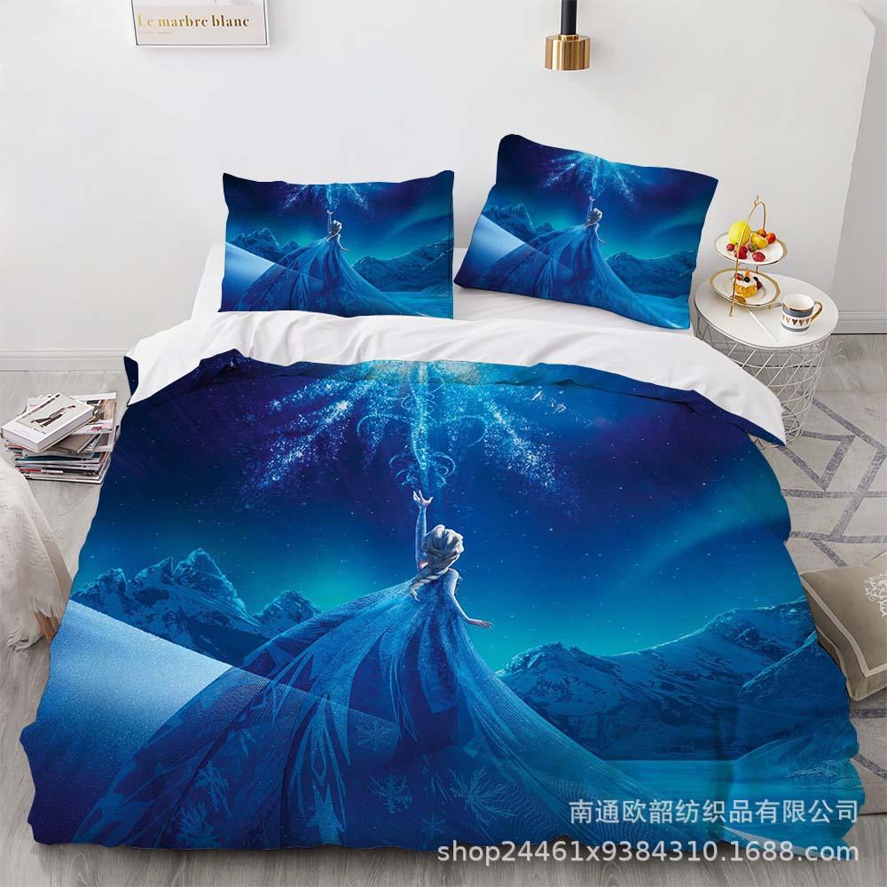 Cartoon Animation Kit 3D Digital Printing Quilt Cover Princess Bedding Three-Piece Set