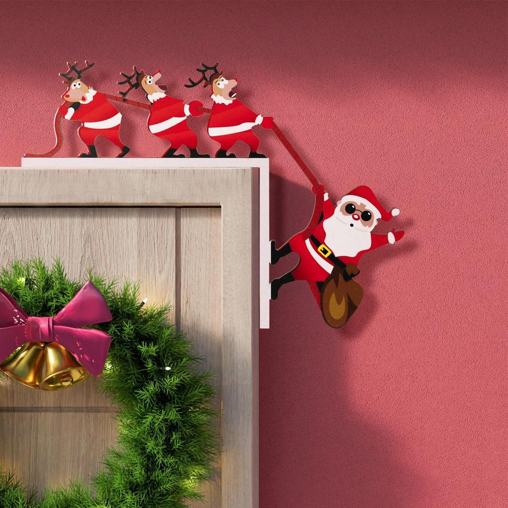 Door Topper Decorative Santa Claus Wood Ornament 2 Pieces Christmas Door Corner Decoration For Wall Bedroom House Cabinet