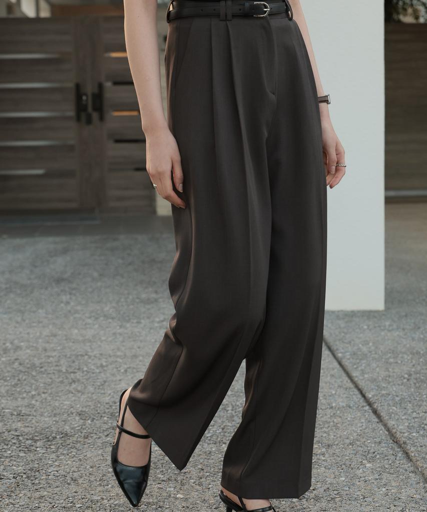 DEHEVE Classic Pintuck Wide Slacks [Charcoal]