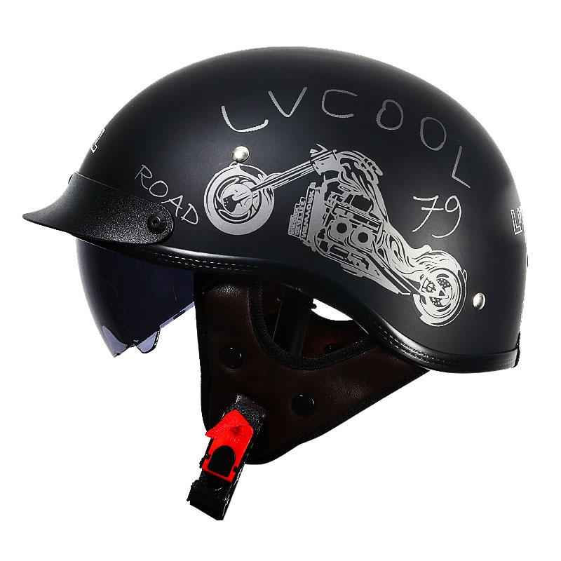 Locomotive Scooter Helmet Motorcycle Half Helmet Men's and Women's Helmet Four Seasons Light Locomotive Retro Helmet Riding