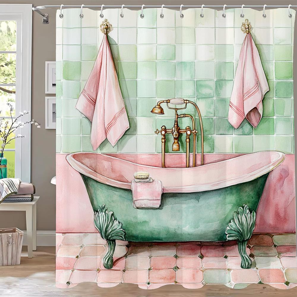 1 Stück Wasserdichter Polyester-Duschvorhang mit 12 Haken, Badevorhangstoff mit Aquarell-Fledermaus-Druck für das Badezimmer