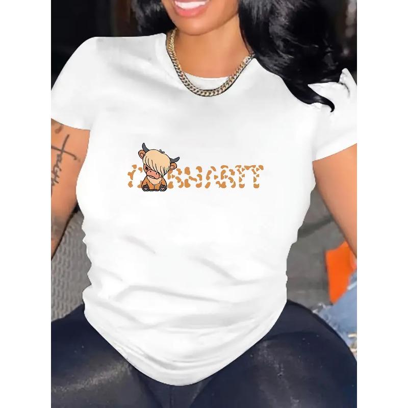 

Women s Print T-Shirt - Short Sleeve Round Neck Summer Top with Cowgirl Lettering & Patterns - Casual Blouse for Casual Attire & Themed Events S белый