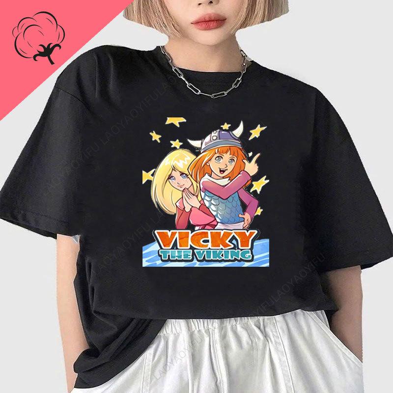 VickyLa Vichinga Wickie Maglietta GerUnisex Serie TV Anni '80 Cartone Animato Stampa Vintage Top Ragazzo Ragazza Abbigliamento in Cotone Camisa Magliette Grafiche