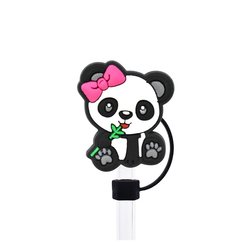 Portable Cute Panda Straw Tips Covers Good Sealing Dust-Proof Straw Topper Party Supplies Straw Tips Lids for 10mm Straw