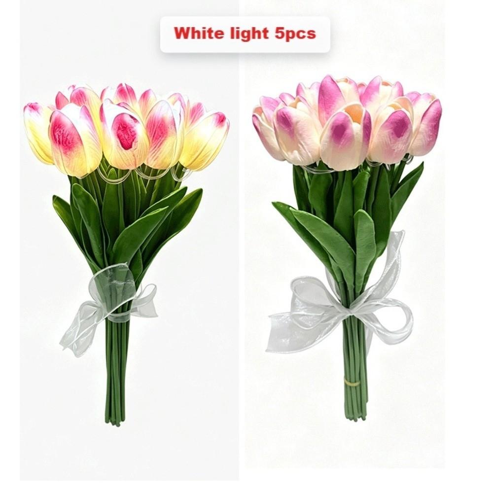 5pcs/15pcs Warm Light LED Artificial Flowers Real Touch Tulip Lamp Tulip Night Light Photo Prop