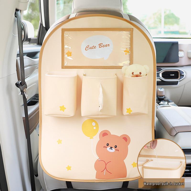 Car Seat Organizer: Multi-functional Storage Box, Tissue Holder, Hanging Trash Can, Backseat Kick Mat, Hanging Bag.