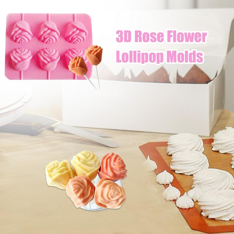 lollipop mold 6 Holes Flower Rose Silicone Food Grade Baking Accessories Non-Stick Chocolate Candy Fondant Kitchen making Molds