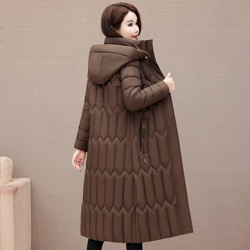 Kurtka zimowa damska z długimi, grubymi kolanami i ocieplanymi bawełną, dla osób w średnim i starszym wieku, wąska i cienka, ocieplana bawełną