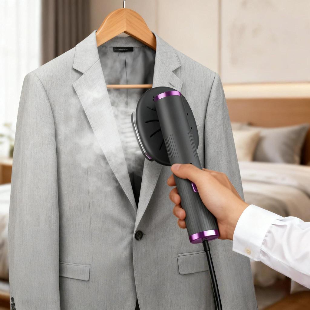 Portable Mini Steam Iron Fast Heating Dual Use Hanging or Flat Ironing for Home Travel Quick Touch-Up - Khaki Gray-Purple