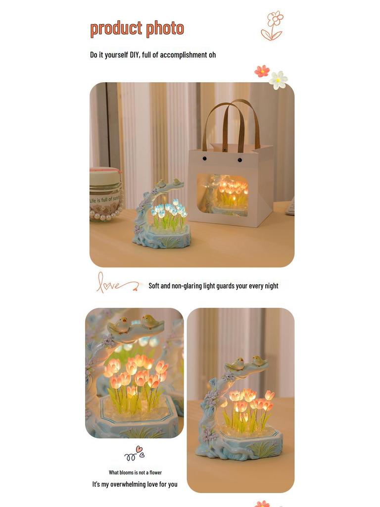Tulip Night Light DIY Handmade Birthday Gift for Girls & Best Friends – Elegant Qixi Present for Girlfriend
