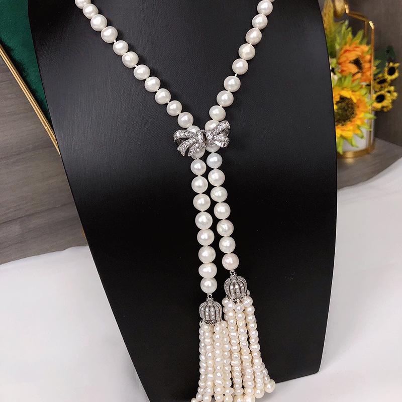 Elegant Light Luxury Natural Pearl Tassel Necklace for Women - Versatile White Sweater Chain, Autumn/Winter New Arrival
