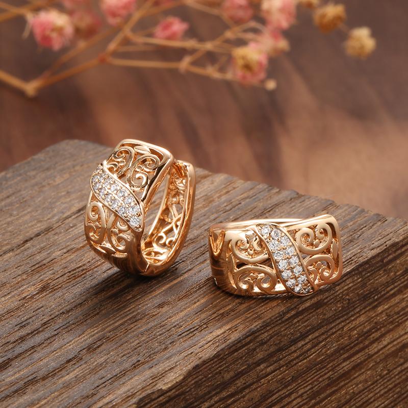 Luxury Natural Zircon Stud Earrings Beautiful Hollow Flowers Wedding Earrings For Women Rose Gold Ethnic Bride Jewelry