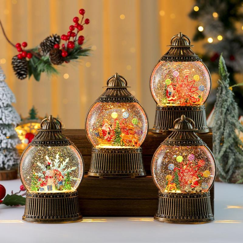 Christmas Luminous Rotating Windmill, Water-filled Snowfall, Flat Round Wind Lantern, Music Box, Christmas Desktop Decoration Gift