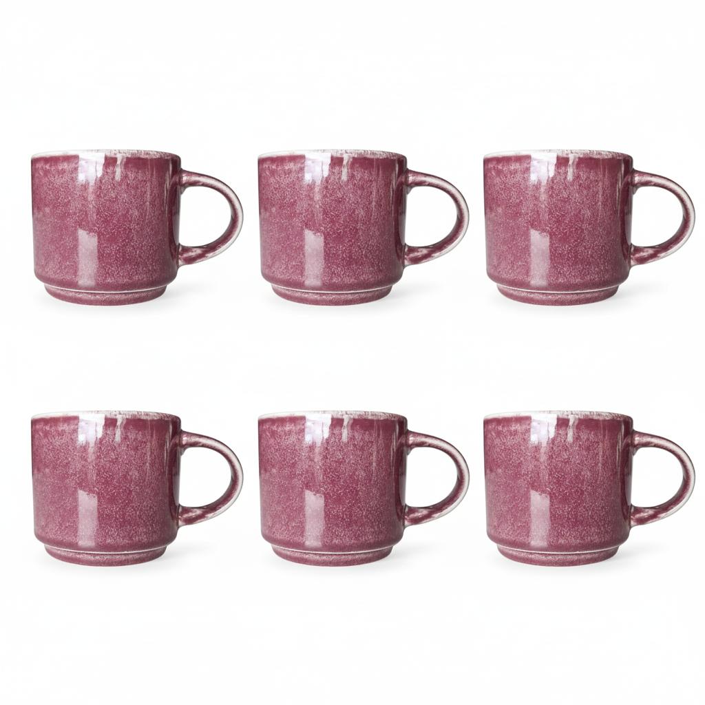 COFFEE TEA MUGS MUG SET 6 PIECES 350ml PURPLE-PLUM CERAMIC
