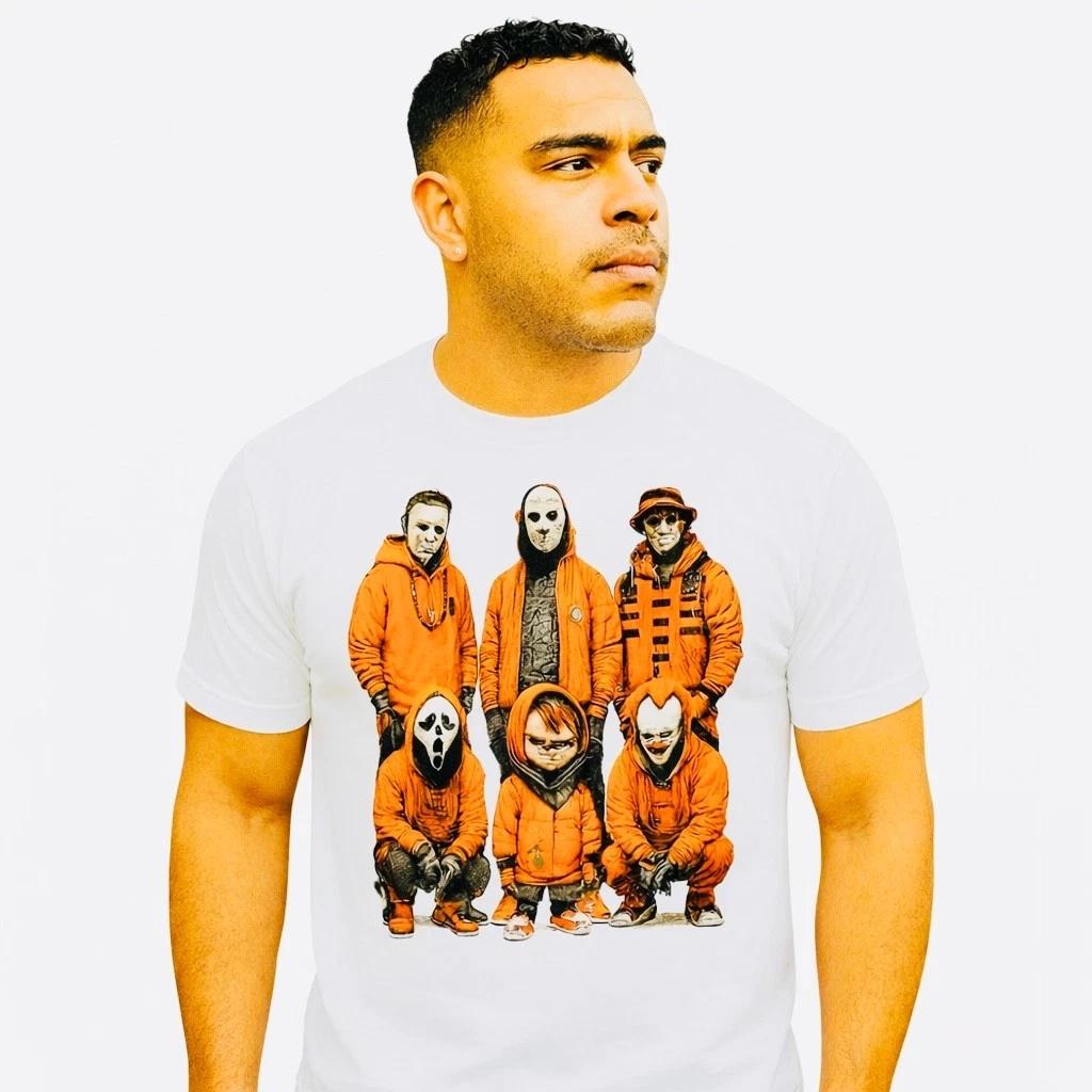 Halloween Thug Life Shirt – Horror Characters Graphic Tee (White, XL) M
