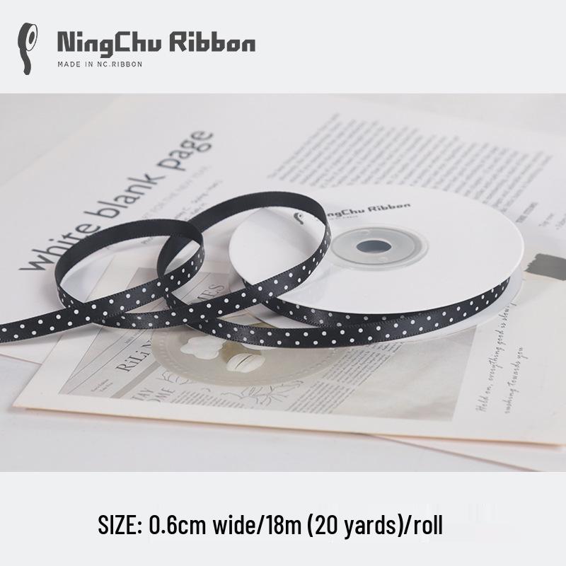 0.6cm Polka Dot Satin Ribbon for Gift Wrapping and DIY Crafts with Flower Bouquet Design