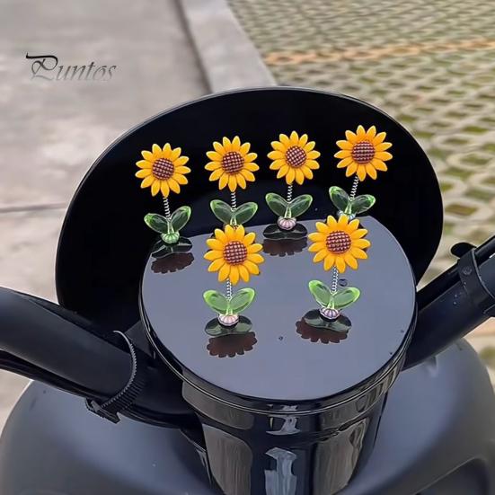 Non Residual Adhesive Ornaments 5Pcs Wobble Sunflower Car Dashboard Decor, Resin Spring Flower Ornament Interior Decoration Flowers with Slip