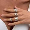 4Pcs/set Starfish Shell Hot Sale Open Rings for Women Men Gold Color Irregular Textured Adjustable Rings Set Jewelry Gifts
