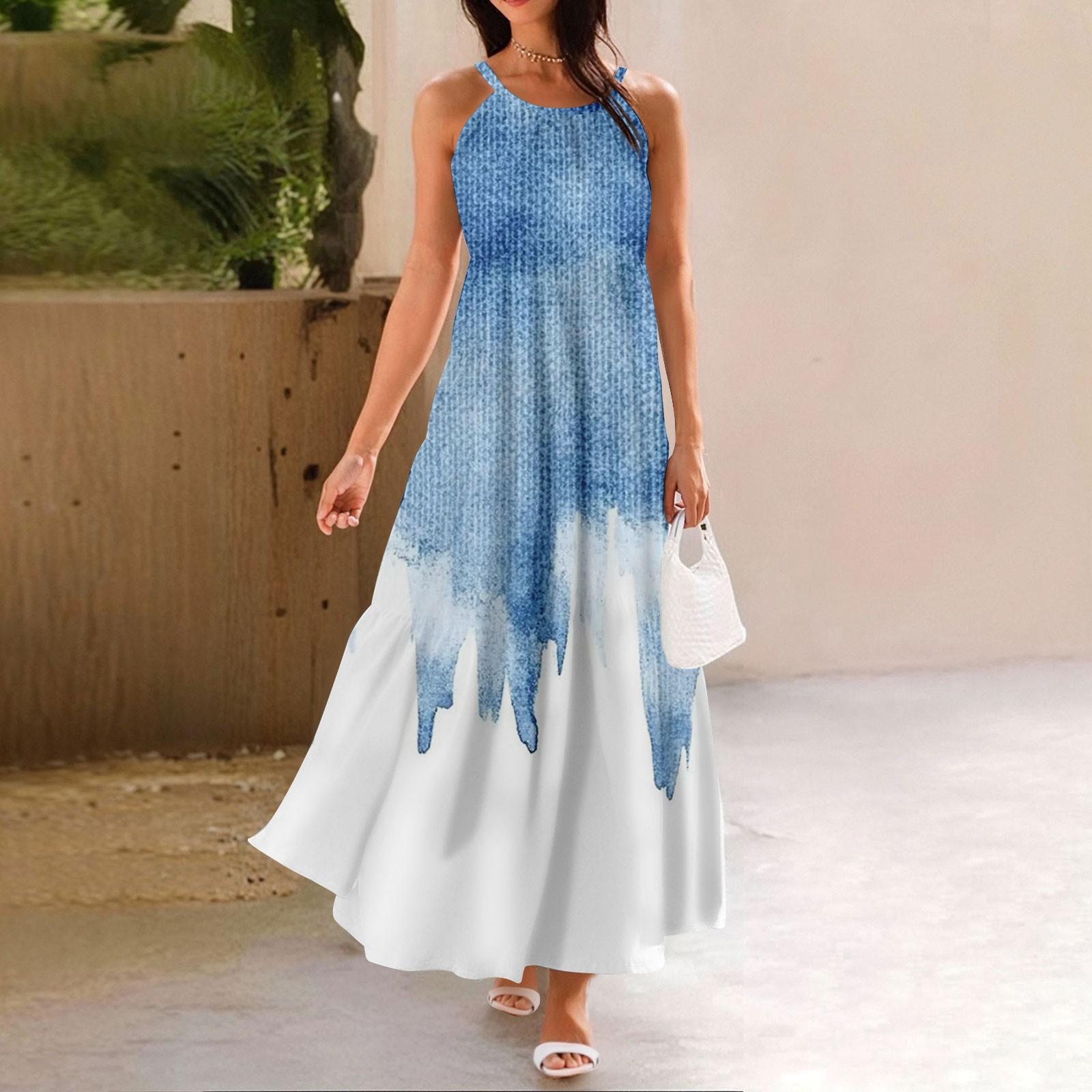 

Женское летнее повседневное модное платье без рукавов на подтяжках XL белый