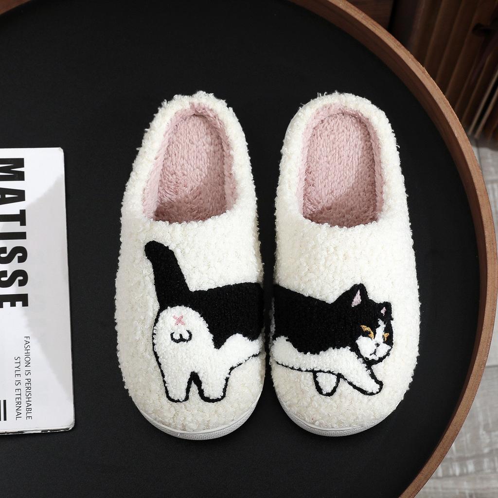 Women Winter Home Warm Slippers Indoor Cute Cartoon Cat Soft Sole Exquisite Bedroom Anti-slip Comfort Fashion Cotton Shoes