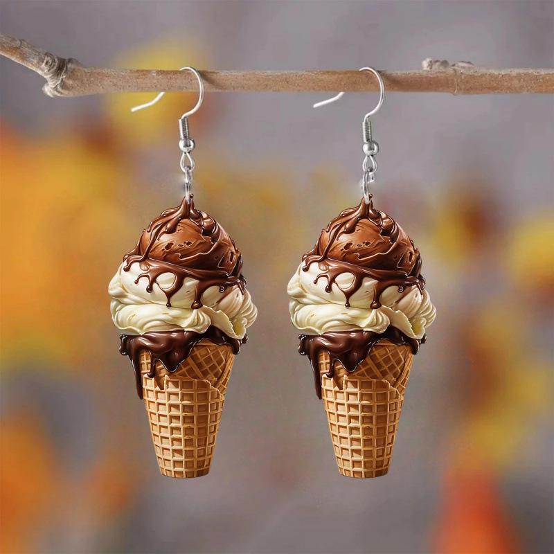 Summer Ice Cream Acrylic Earrings – Creative 2D Flat Design