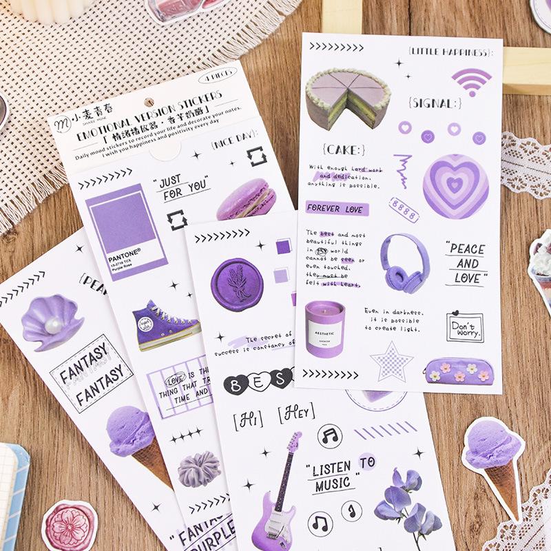 4 Sheets Cartoon Diary Decorative Materials Paper Cute Handwritten Sticker