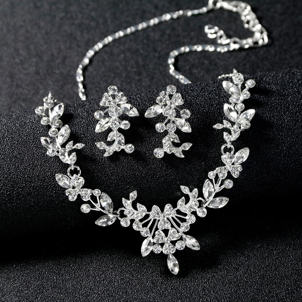 Women Bridal All-matching Jewelry Set Fashionable Diamond Alloy Necklace + Earring Set