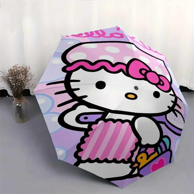 Bath Hello Kitty Cartoon Umbrella, Portable 3-Fold Compact Umbrella, Suitable for Camping, Hiking and Travel, Ideal Easter Birthday Gift for Family an