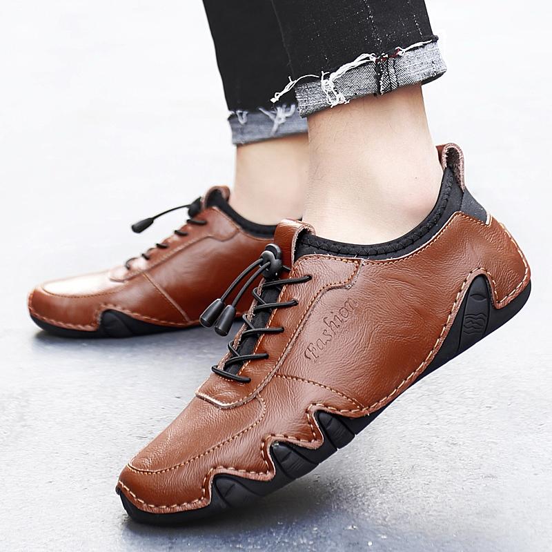 Fashion Brand Men Leather Soft Sole Walk Casual Shoes Men Light Comfortable Driving Flats Men Outdoor Anti-slip Wearable Shoes Sneakers
