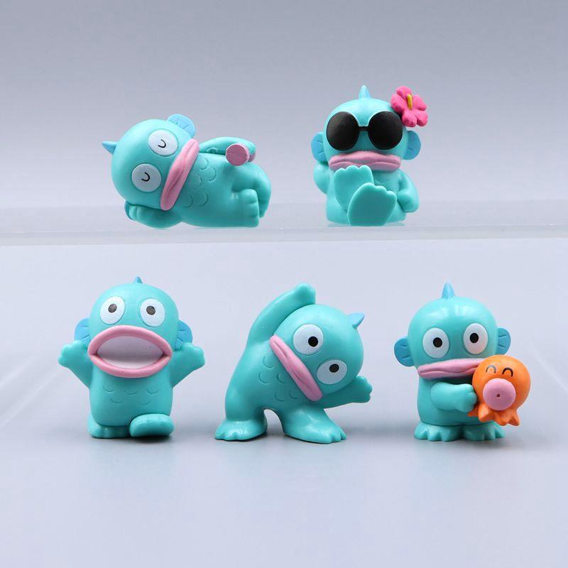 

5pcs Anime Figure Sanrio Hangyodon Toys Cartoon Mini Model Kawaii Cute Desktop Decorations Gifts for Children Friends