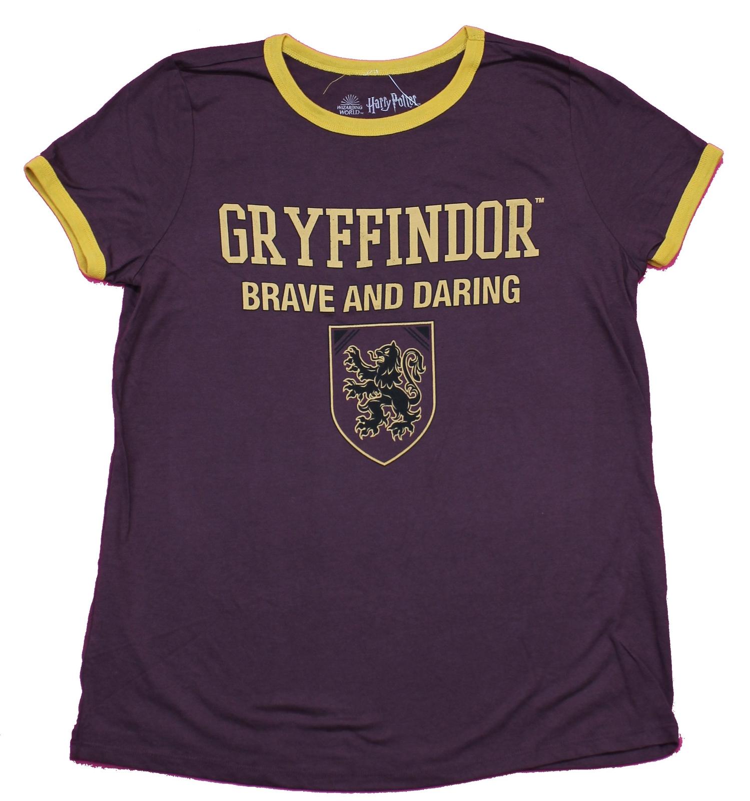 Harry Potter Girls Juniors T-Shirt - Gryffindor Brave & Daring Crest M