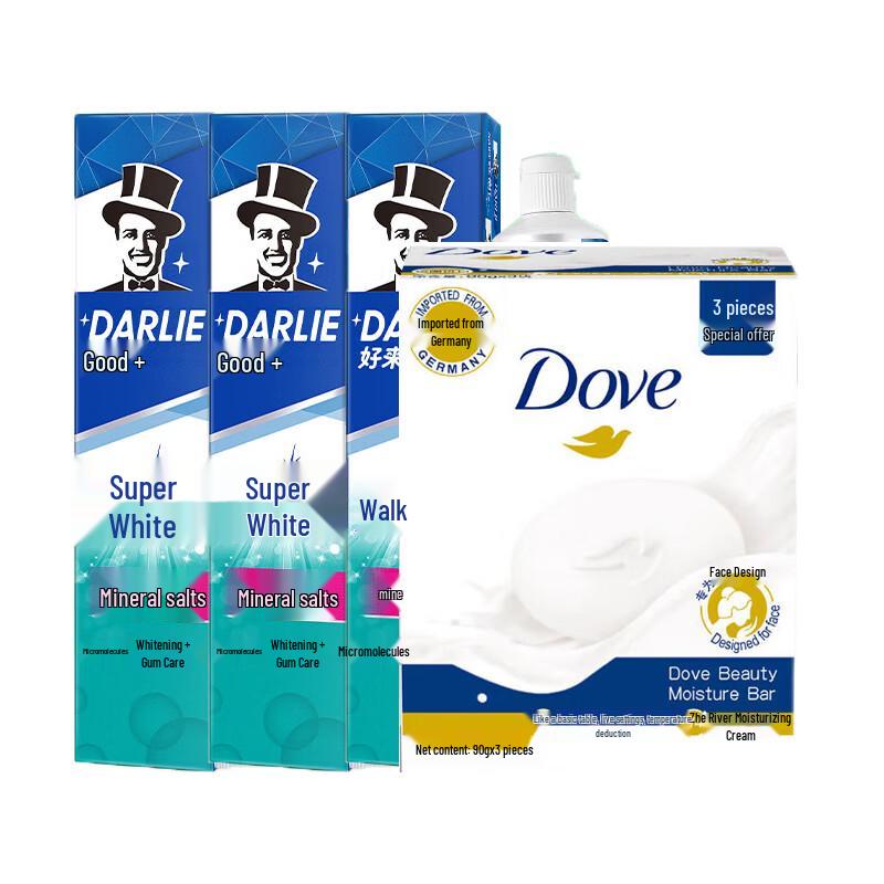 Зубная паста Hawley Super White с минеральной солью и мыло Dove Семейный набор