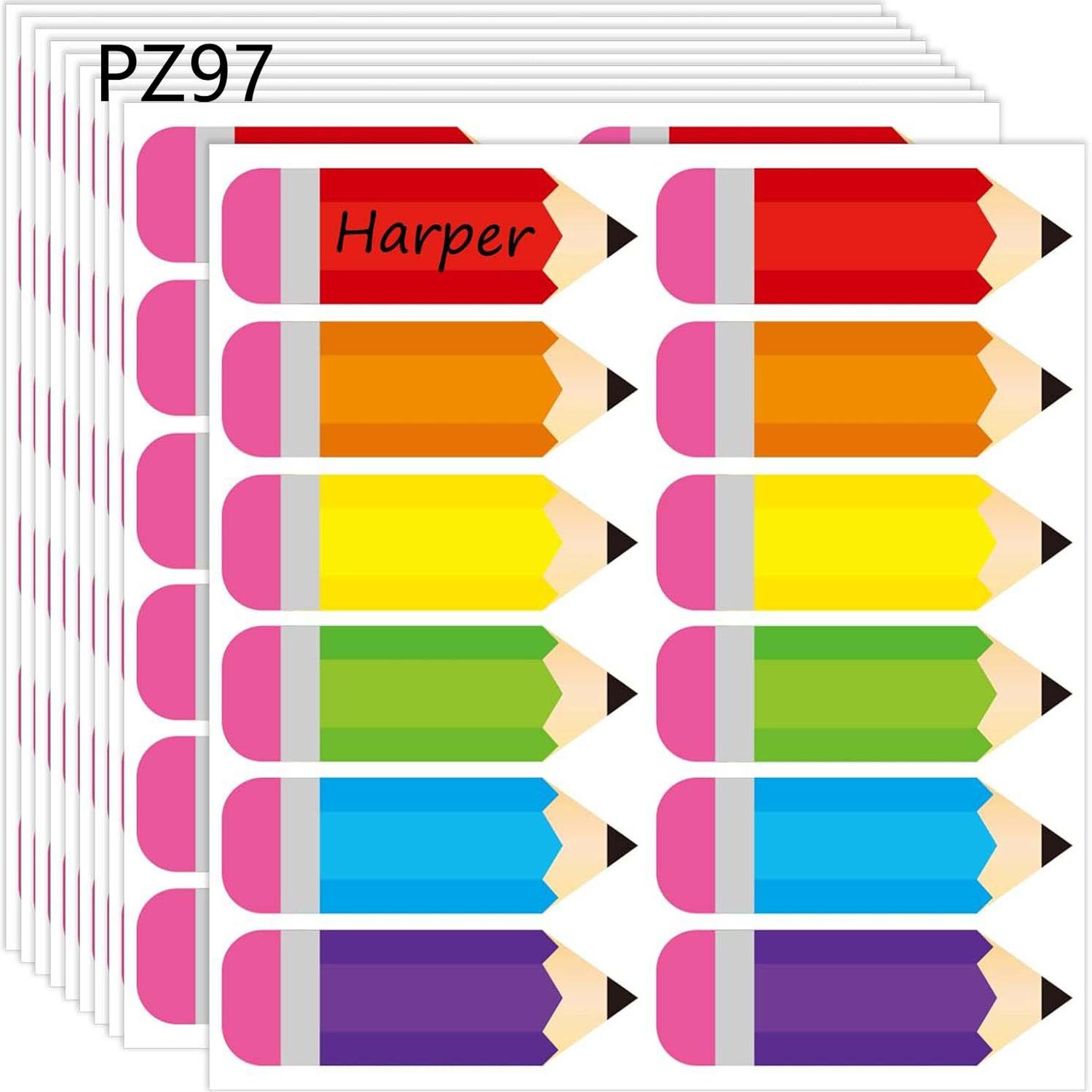 5-10sheets/pack Colorful Pencils Handwritten Labels, Kindergarten Water Bottles, Stationery Labels, Children Name Stickers