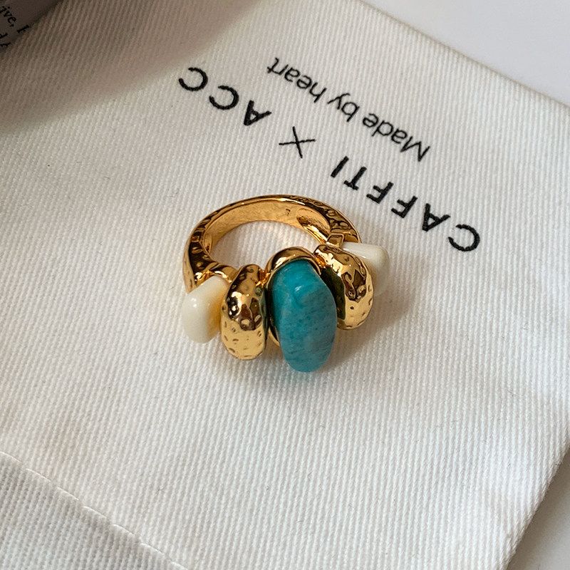 

European and American Retro Tianhe Stone Ring for Women, High-End Light Luxury Niche Design, Elegant and Sophisticated Ring, 2026 New Model Type A/Only Inner Diameter 17Mm/Us Size 7