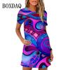 Elegante Abito Midi da Donna a Maniche Corte Moda Stampa 3D Taglie Forti Abbigliamento da Spiaggia