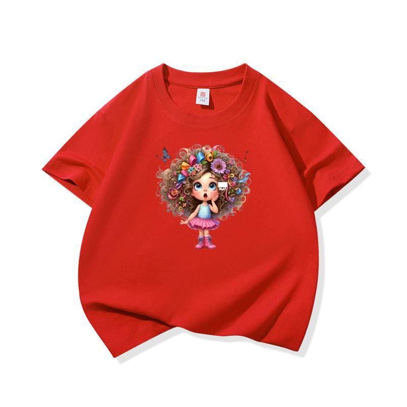 Kids Cotton T Shirt Flower And Butterfly Hair Girl Print Crew Neck Short Sleeve Tee Casual Boys Girls Summer Tops