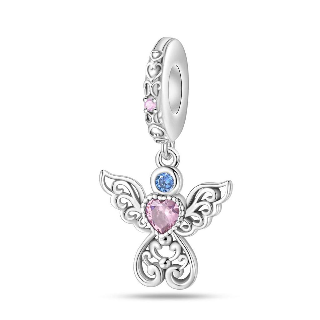 Copper Cute Pink Flowers Heart Pendant Beads Fit 4Mm Hole Diamete Charm Bracelet For Women Diy Jewelry Making Gift